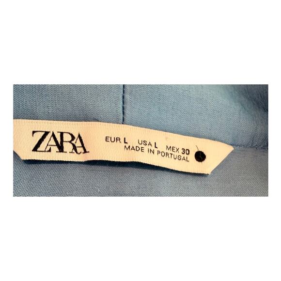 Zara Long Sleeve Mini Dress Robin’s Egg Blue Deep V Neck Tie Women’s Sz L EUC - Picture 4 of 4